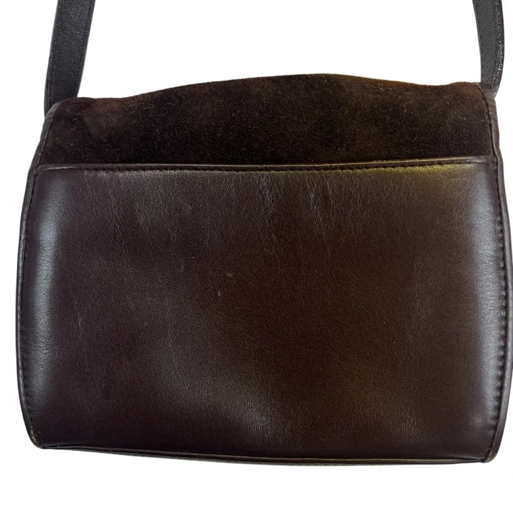 Vintage Etienne Aigner Dark Brown Leather & Suede Crossbody with gold hardware